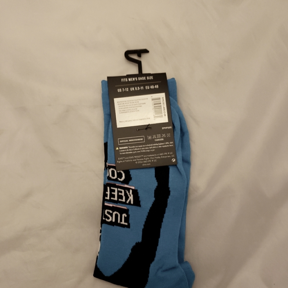 Elvis Presley "Just Keep Cool" Novelty Crew Socks Blue Men's Size 7-12 1 Pair